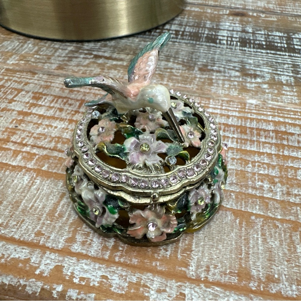 Vintage Hummingbird Trinket Box Multiple Colors Rhinestone Beautiful Art